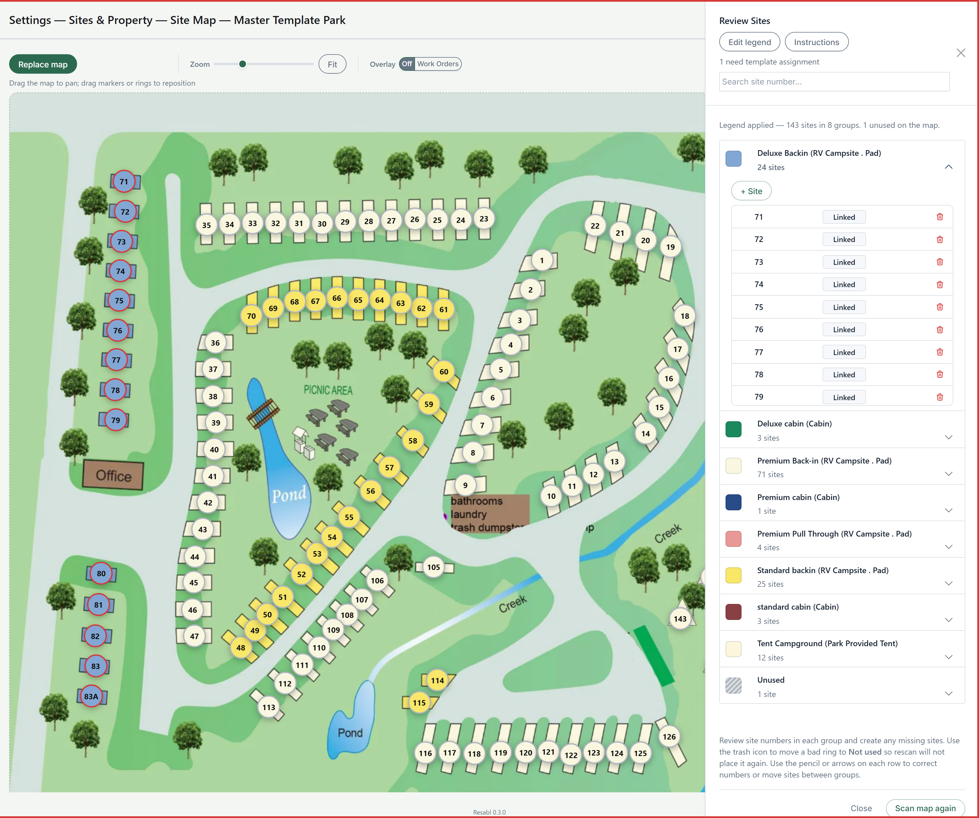 Park Map screen in Resabl